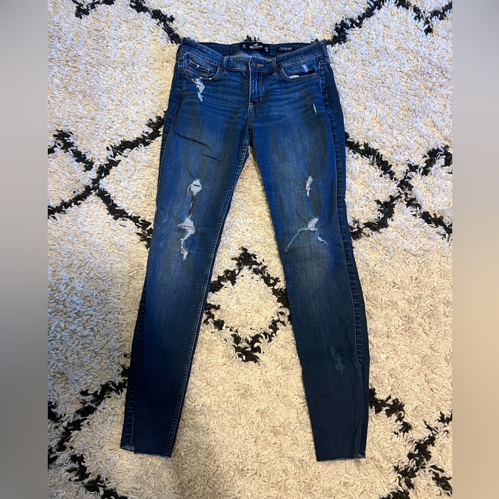Hollister Women's Dark Blue Distressed Low-Rise Super Skinny Jeans